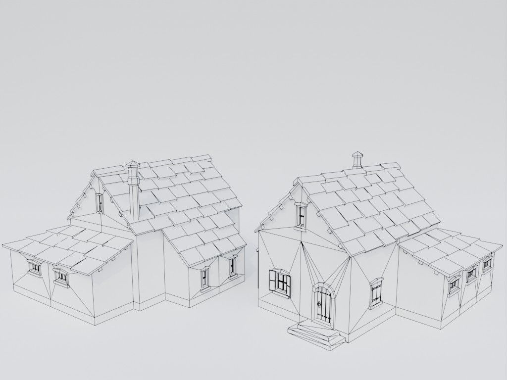 Low poly set of ancient houses Low-poly 3D model_13