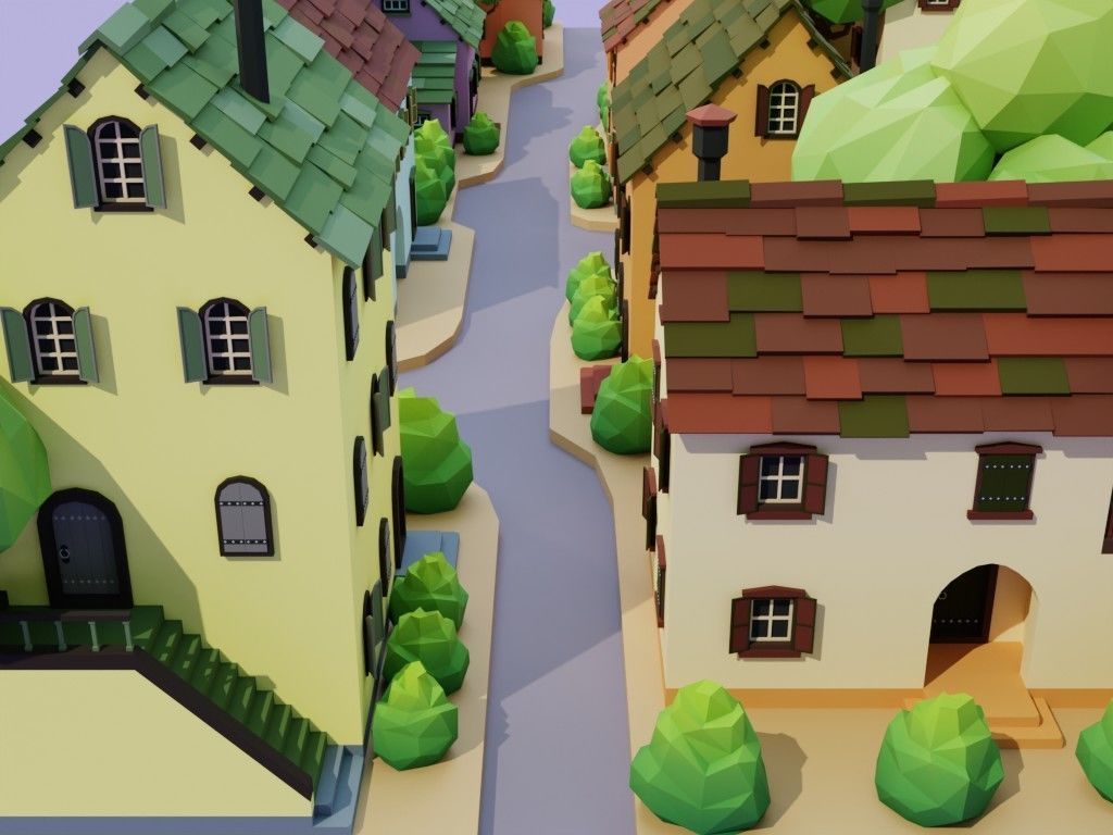 Low poly set of ancient houses Low-poly 3D model_5