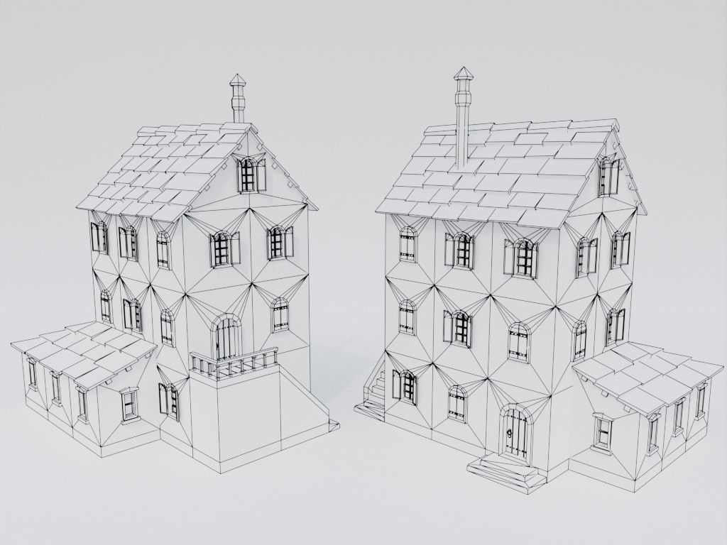 Low poly set of ancient houses Low-poly 3D model_19