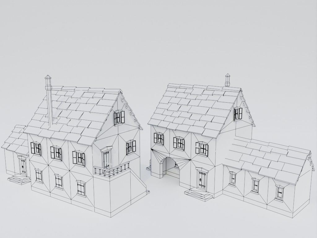 Low poly set of ancient houses Low-poly 3D model_11