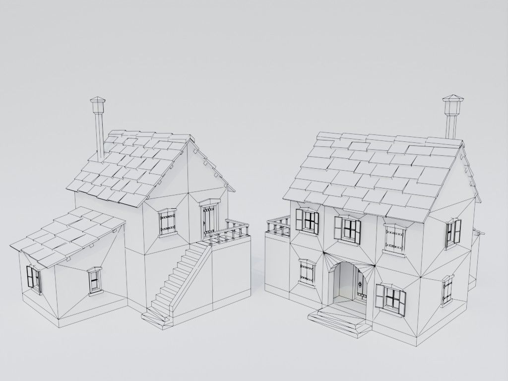 Low poly set of ancient houses Low-poly 3D model_17