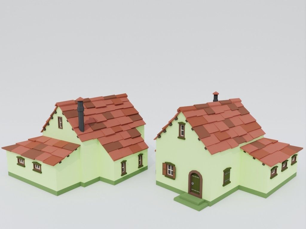 Low poly set of ancient houses Low-poly 3D model_12