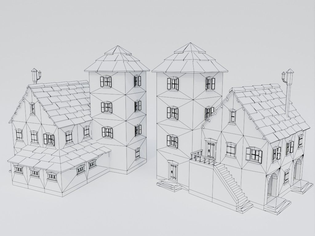 Low poly set of ancient houses Low-poly 3D model_23