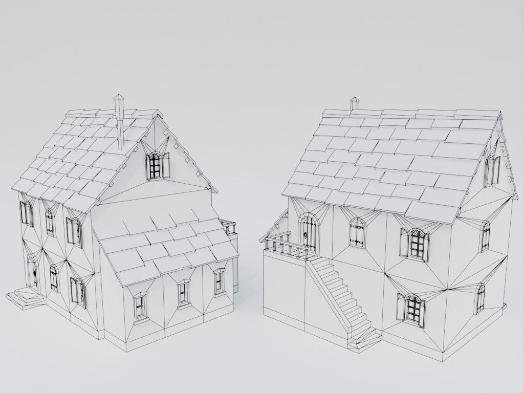 Low poly set of ancient houses Low-poly 3D model_21