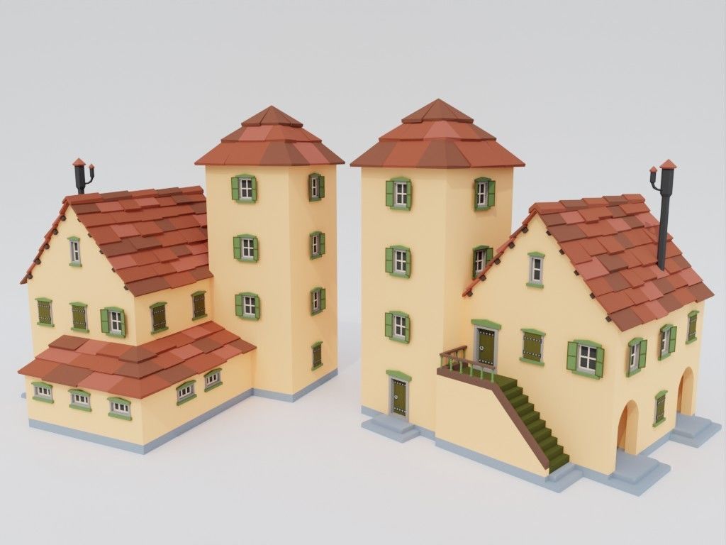 Low poly set of ancient houses Low-poly 3D model_22