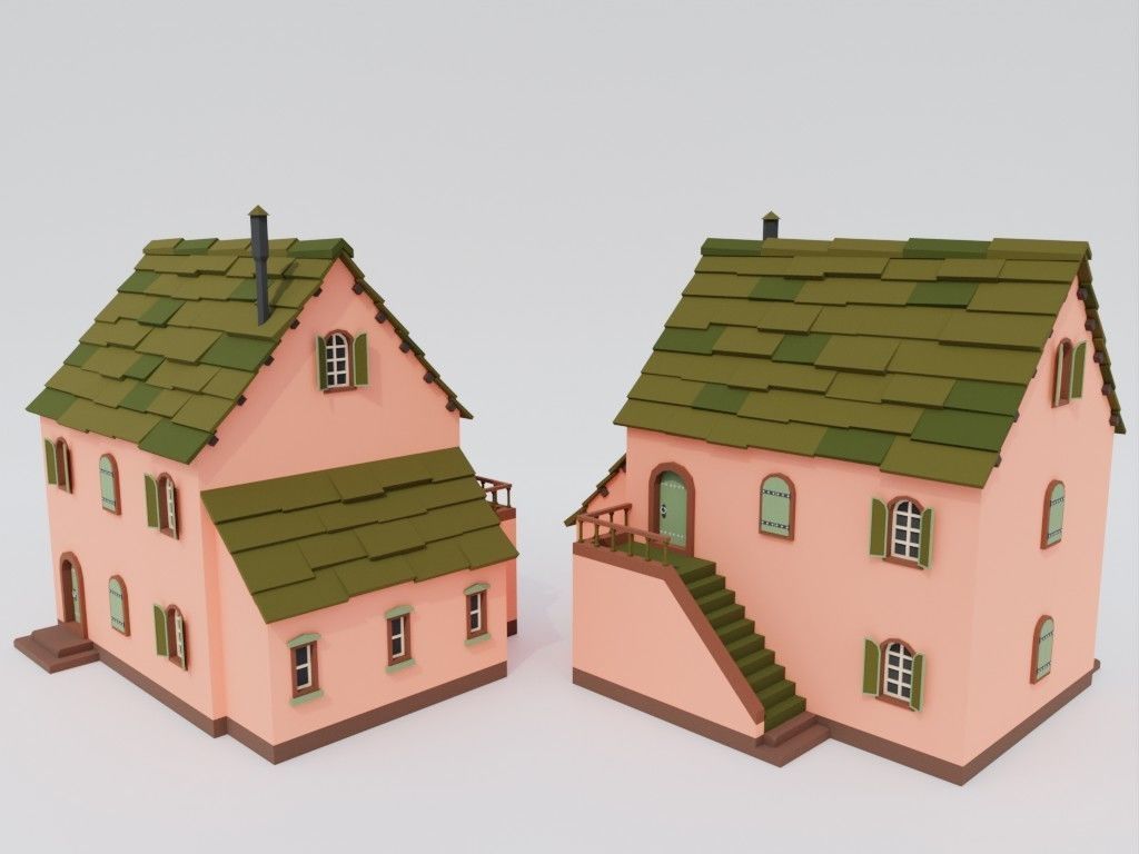 Low poly set of ancient houses Low-poly 3D model_20