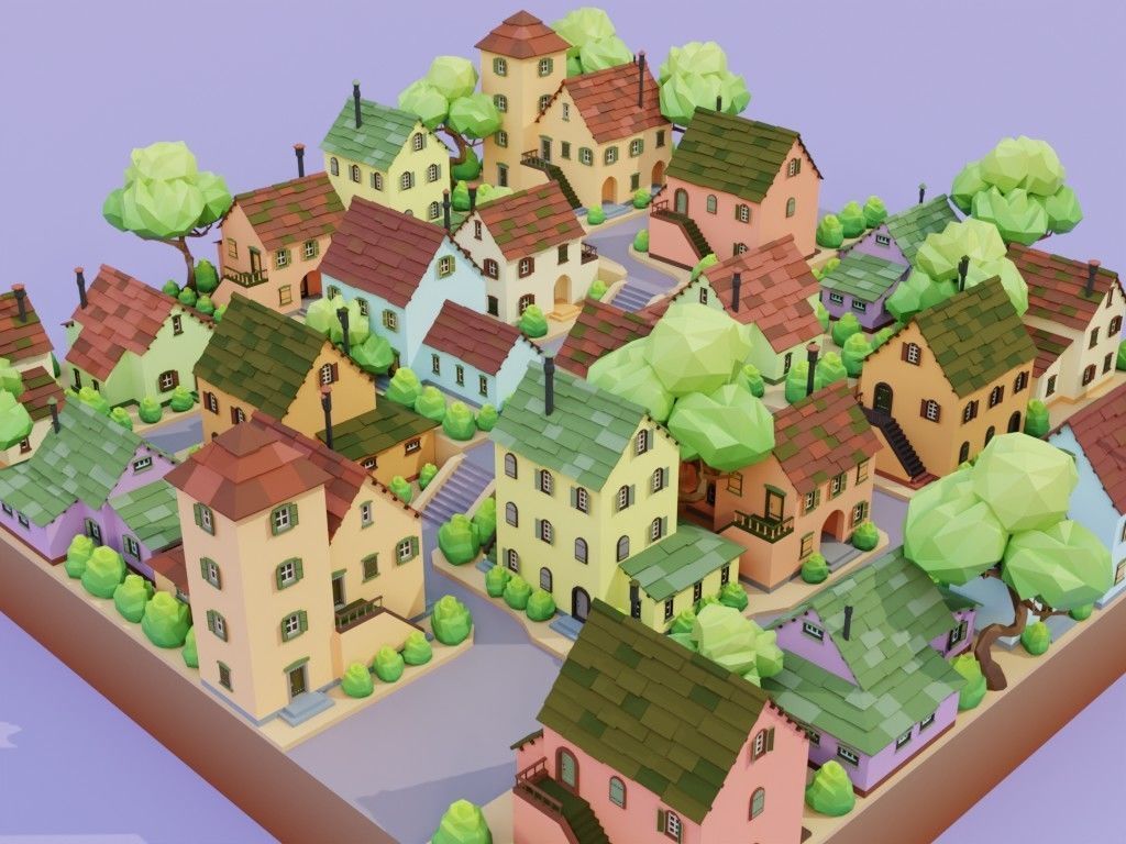 Low poly set of ancient houses Low-poly 3D model_24