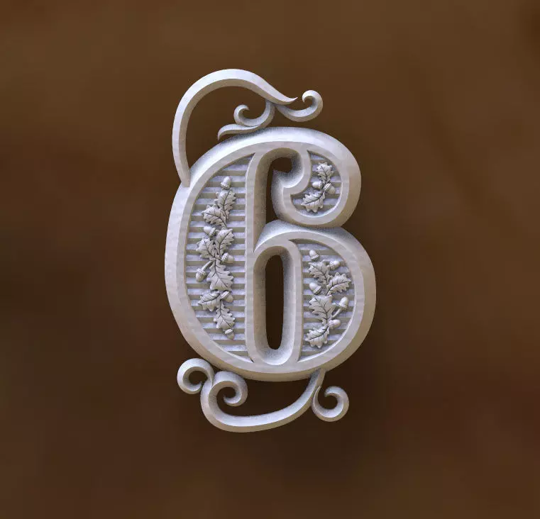 number 6 ornate six 3D print model_0