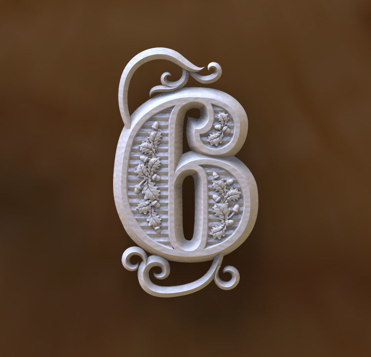number 6 ornate six 3D print model_19