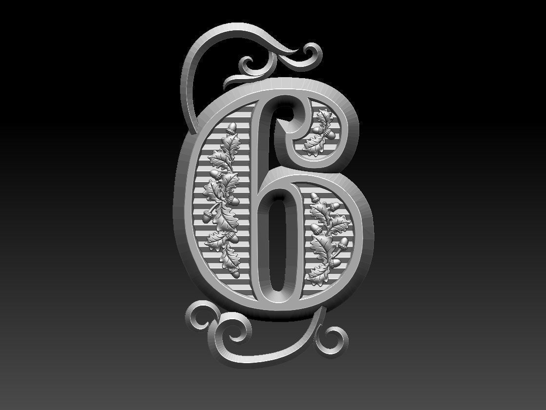 number 6 ornate six 3D print model_39