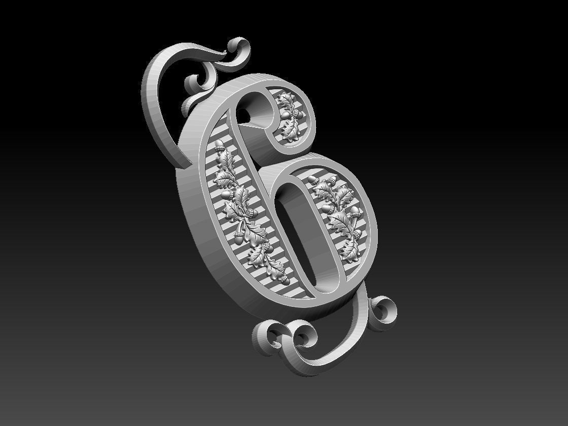 number 6 ornate six 3D print model_24