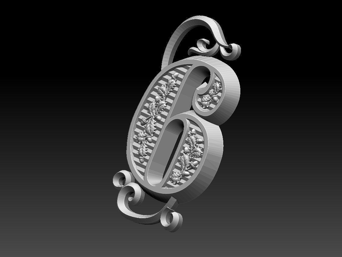 number 6 ornate six 3D print model_45