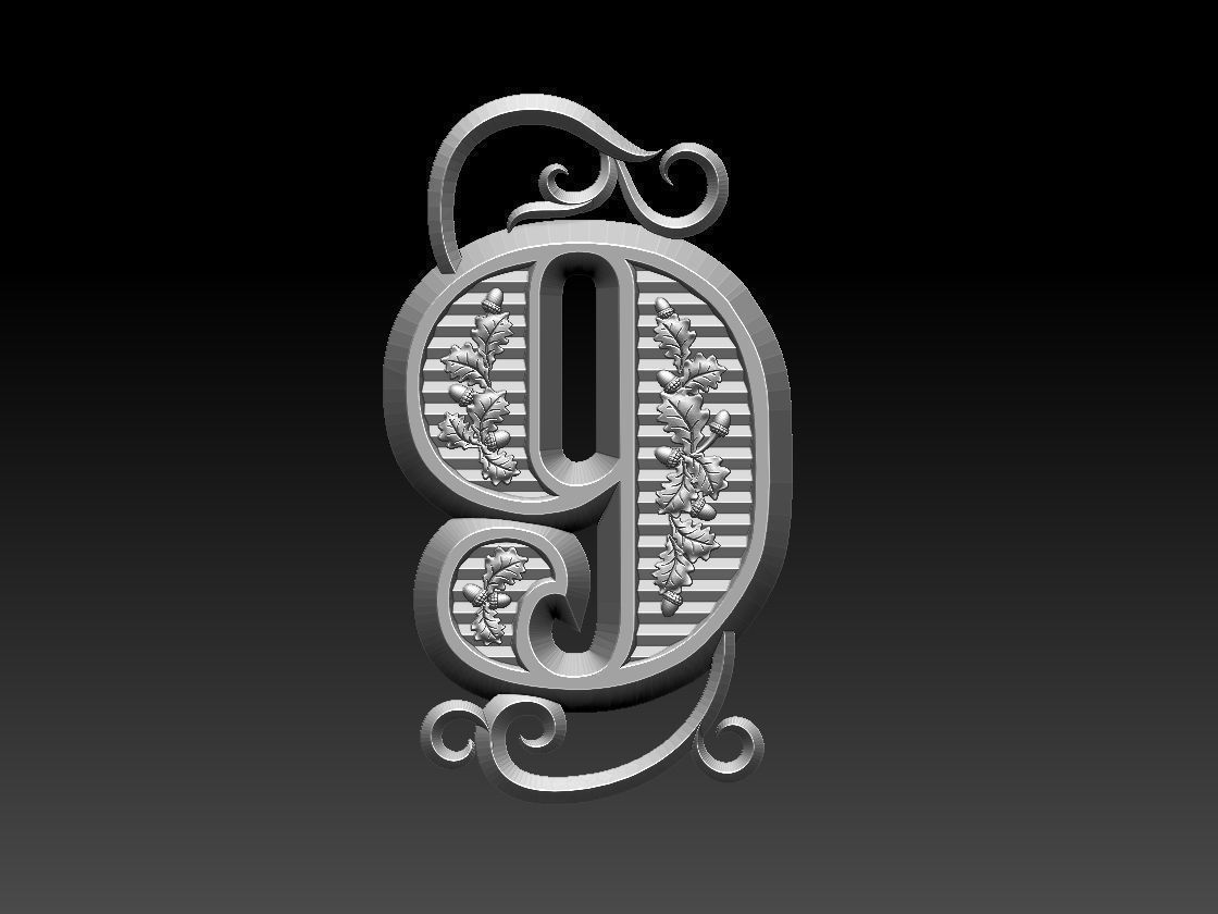 number 9 ornate letter g 3D print model_19