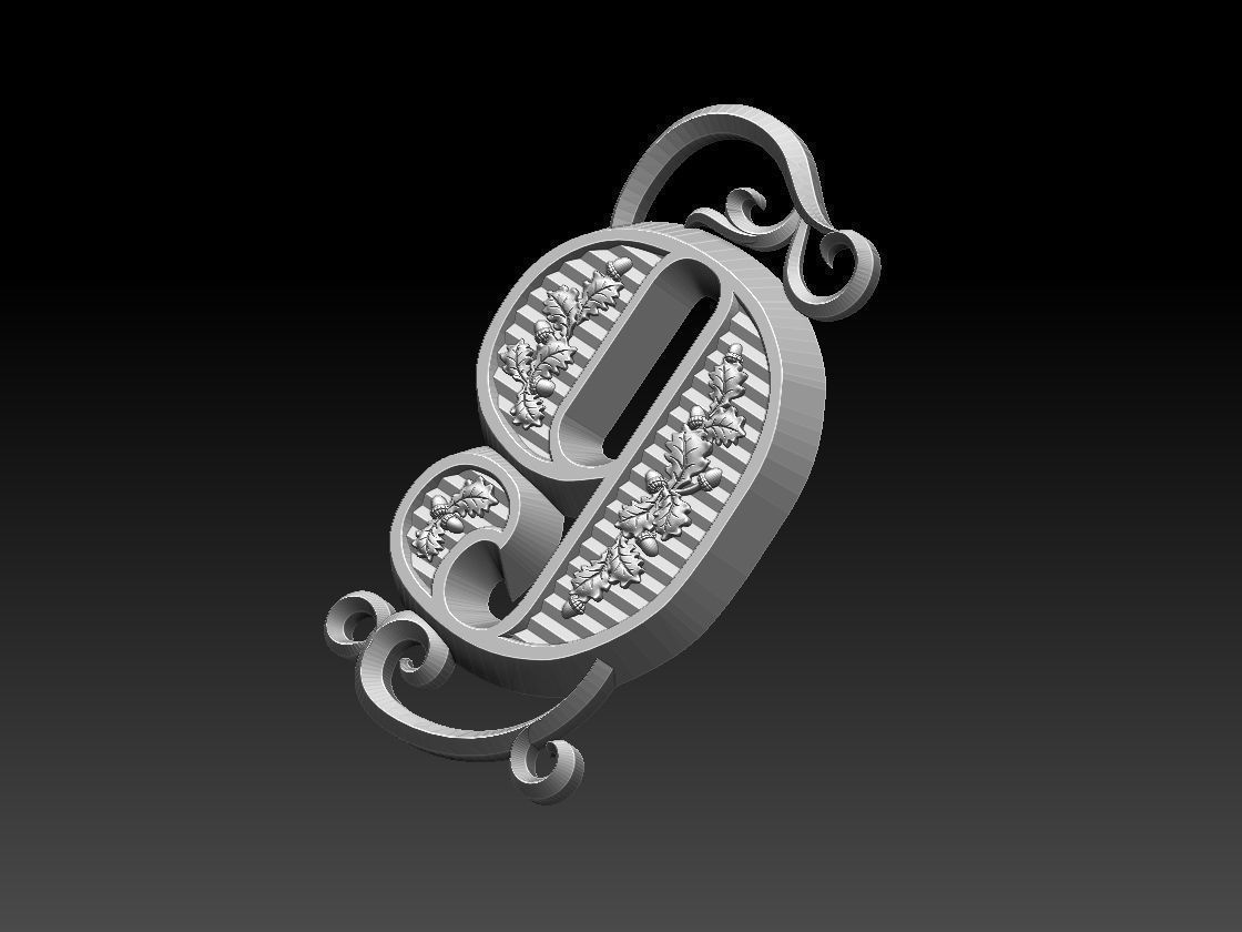 number 9 ornate letter g 3D print model_25