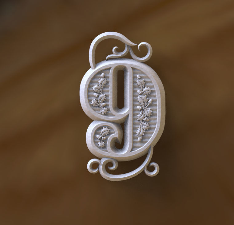 number 9 ornate letter g 3D print model_27