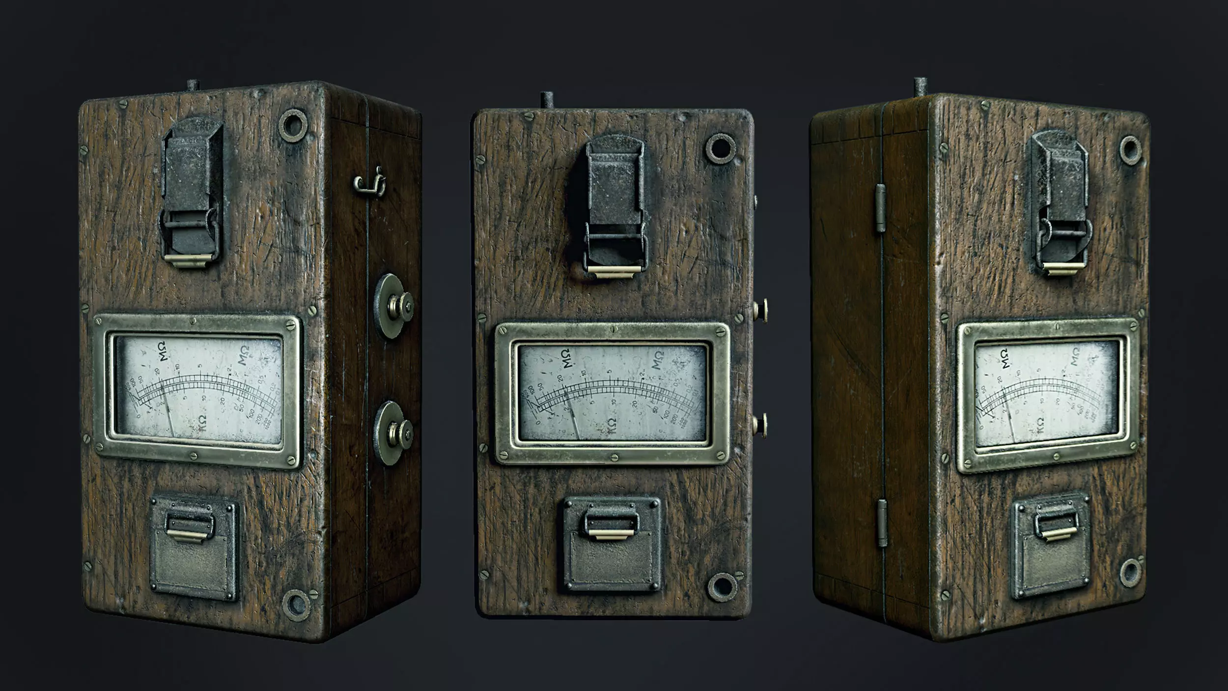 Device old wooden meter Low-poly 3D model_0