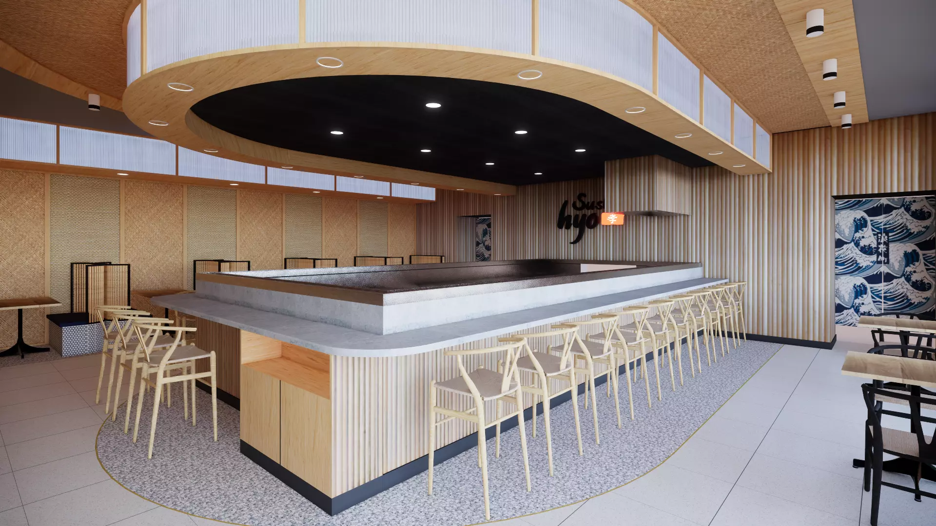 Sushi Restaurant Interior Design 3D model_0