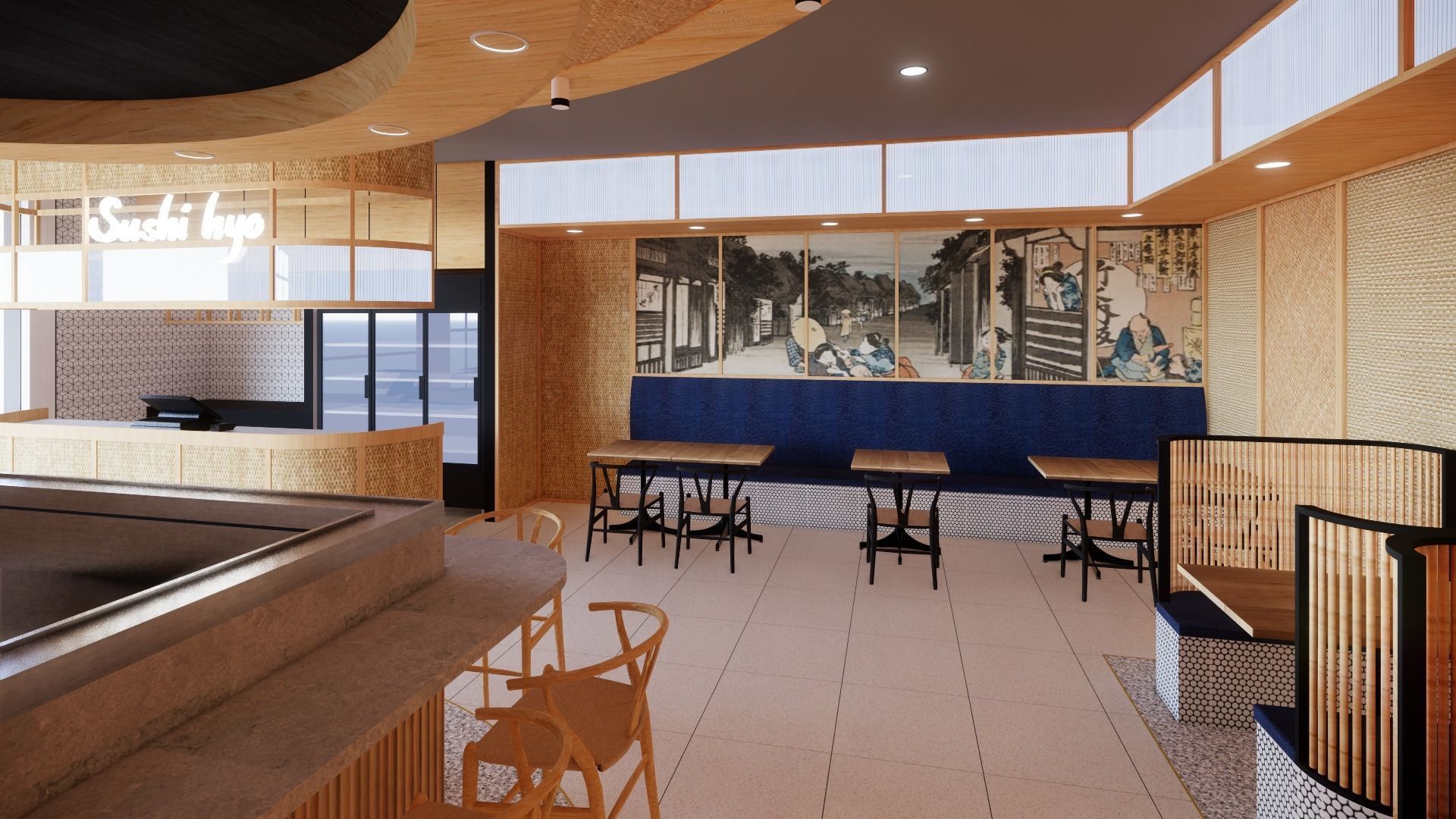 Sushi Restaurant Interior Design 3D model_1