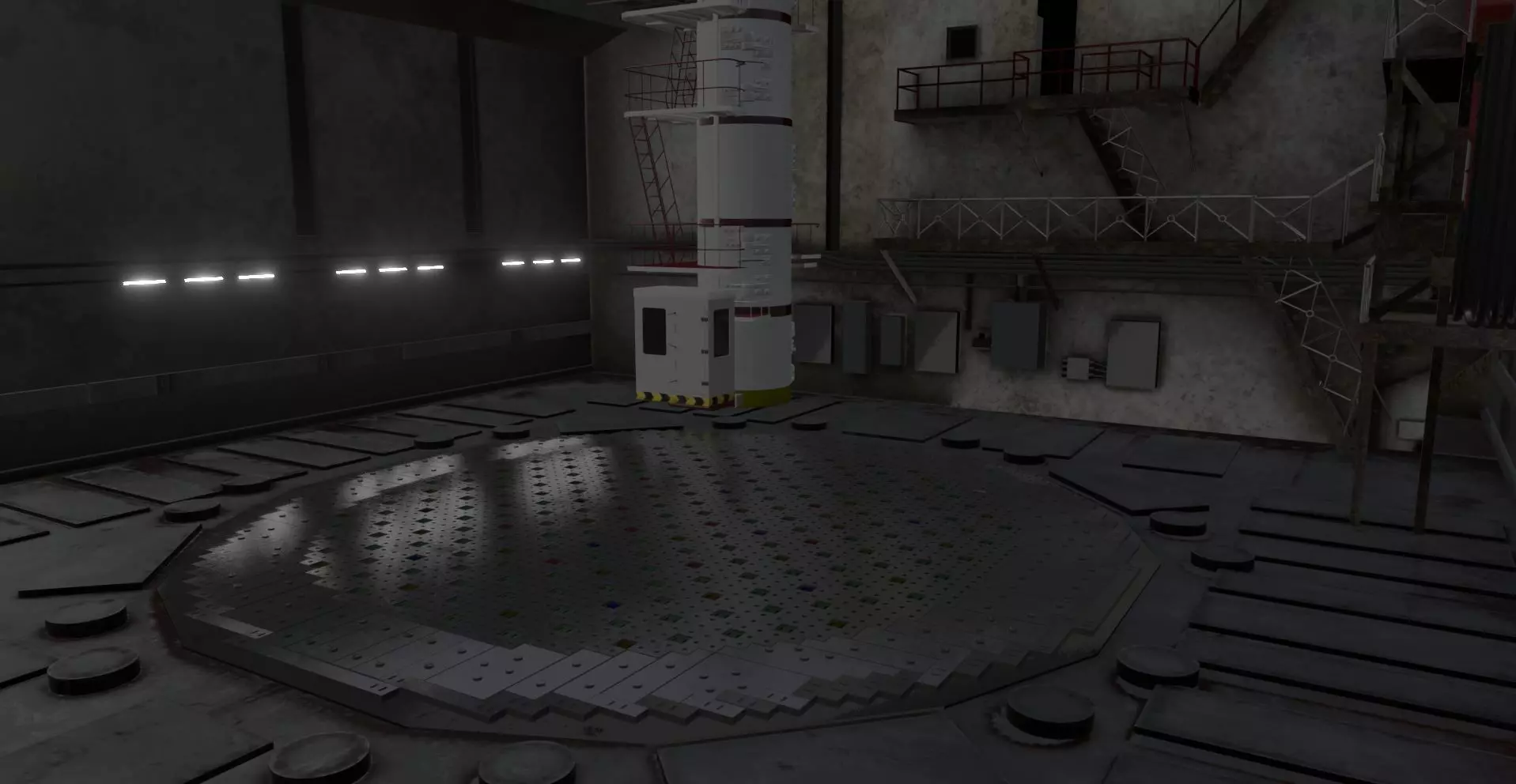 RBMK-1000 Nuclear Reactor Central Hall And Refueling Machine 3D model