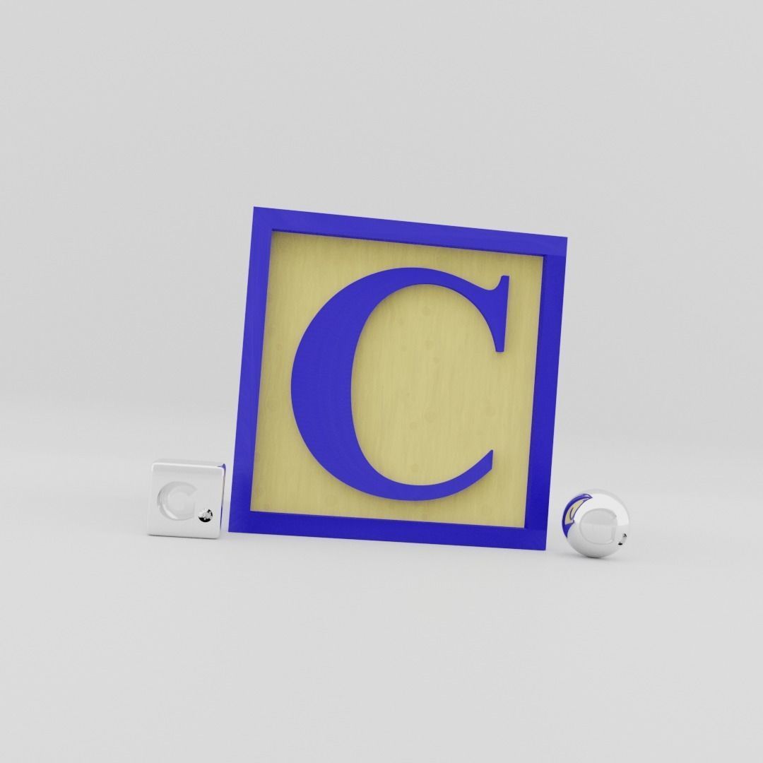 Kids Letter Block - C Letter 3D model_5