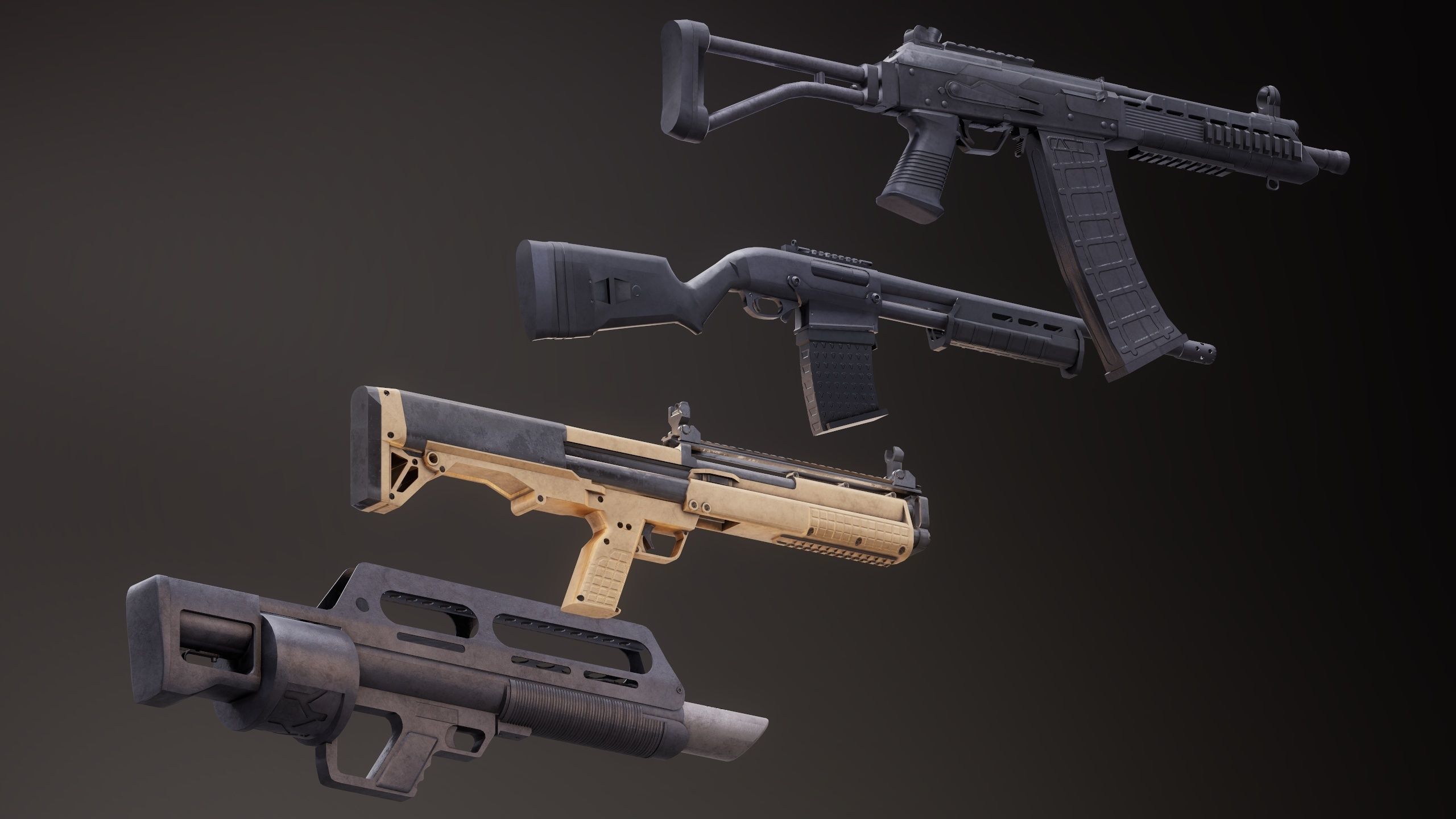 Shotgun Set 2 rifle Low-poly 3D model_2