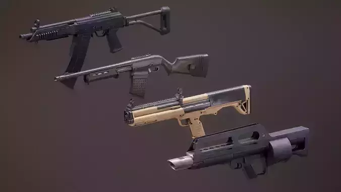 Shotgun Set 2 rifle Low-poly 3D model