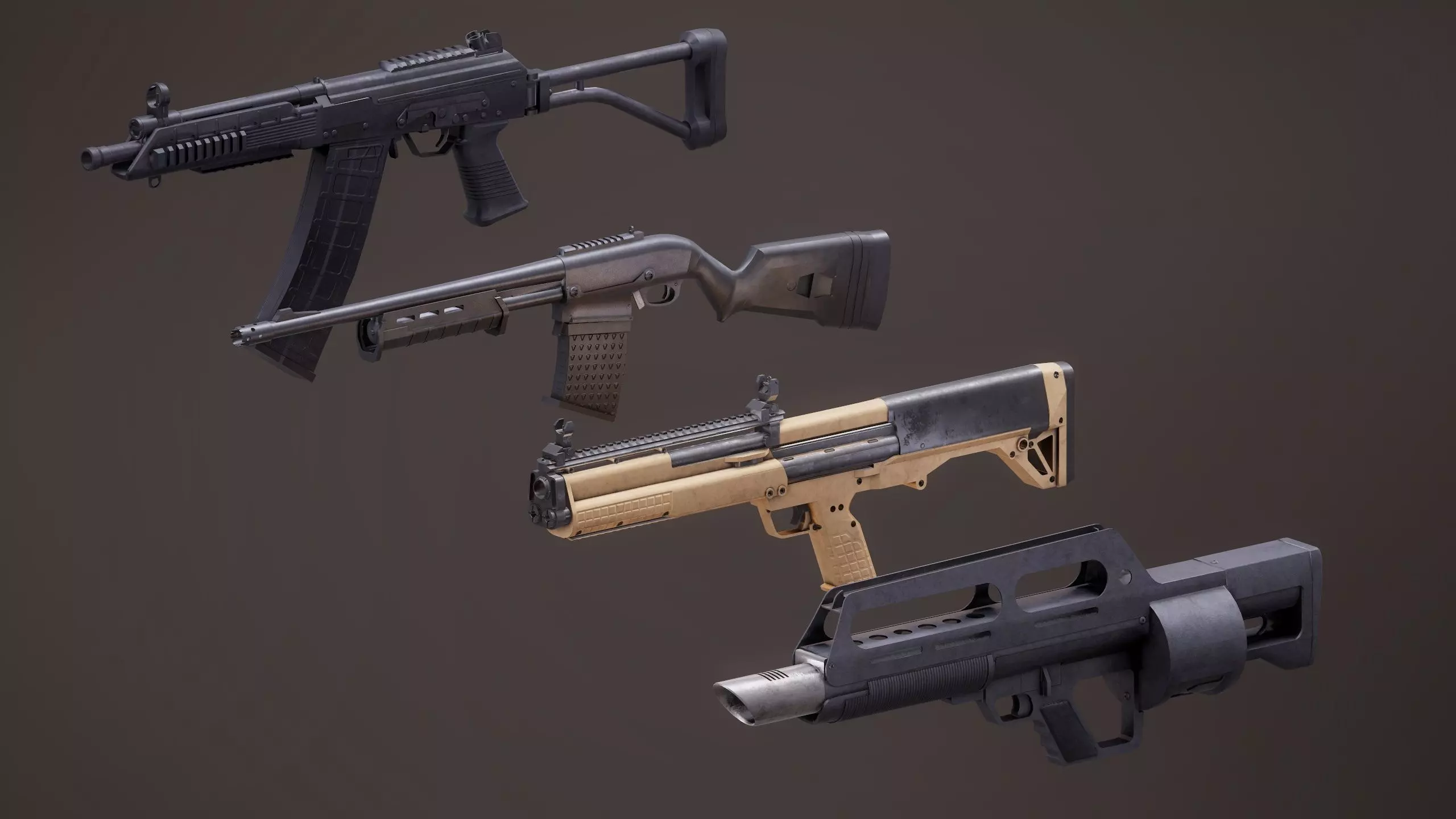 Shotgun Set 2 rifle Low-poly 3D model_0