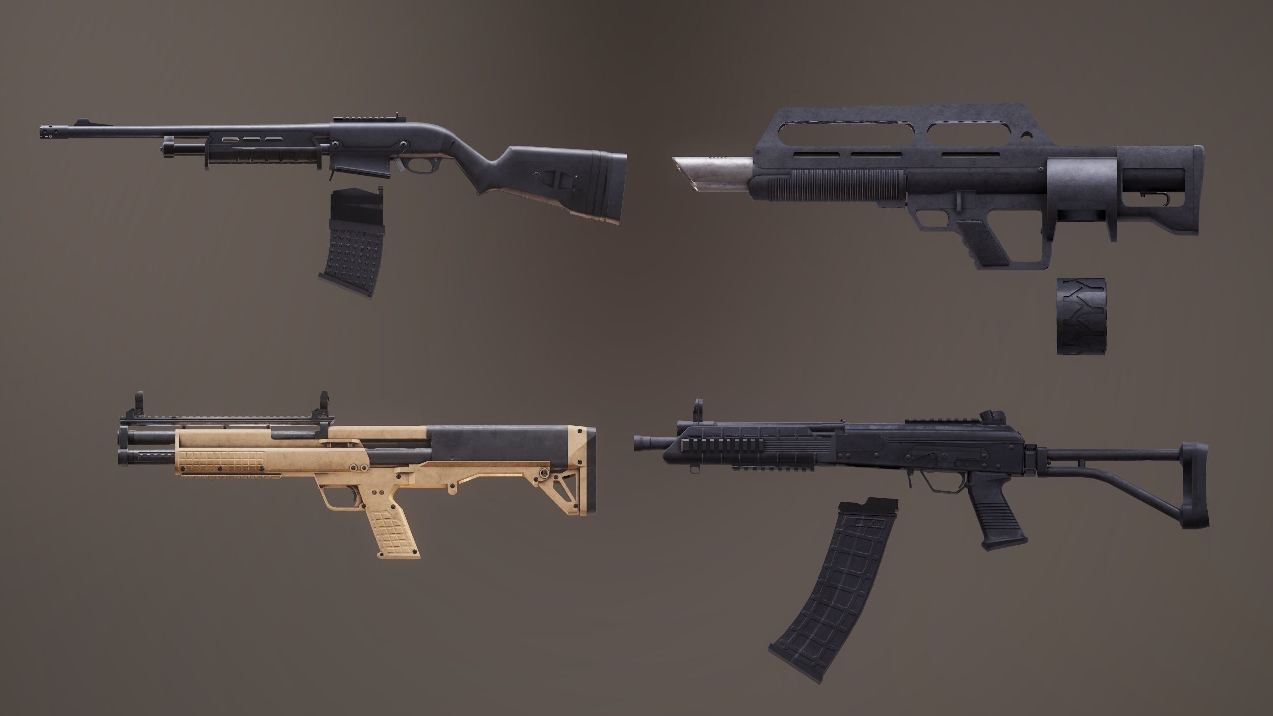 Shotgun Set 2 rifle Low-poly 3D model_4