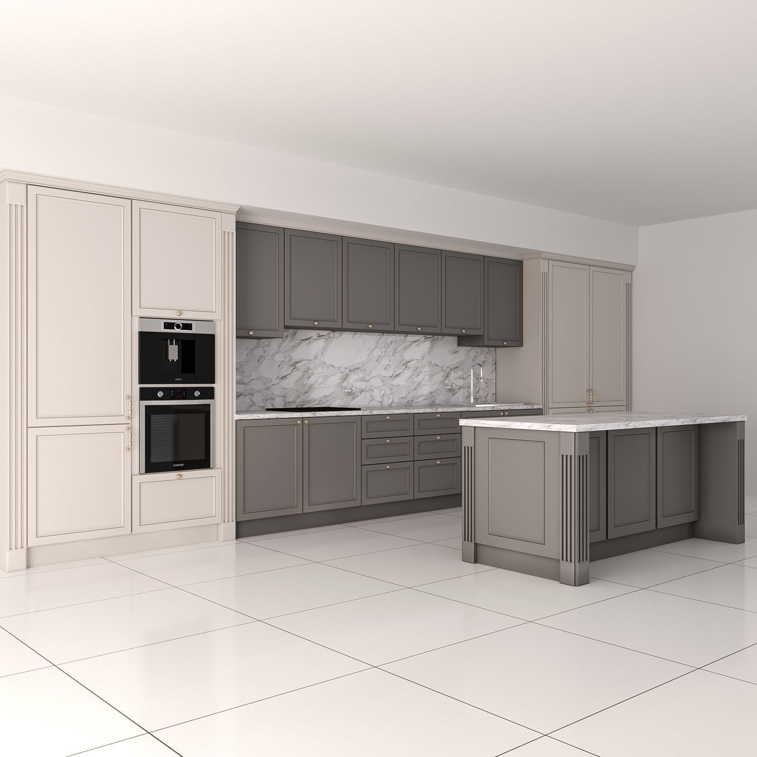 kitchen-set09 kitchen with cabinets and marble counter tops 3D model_1