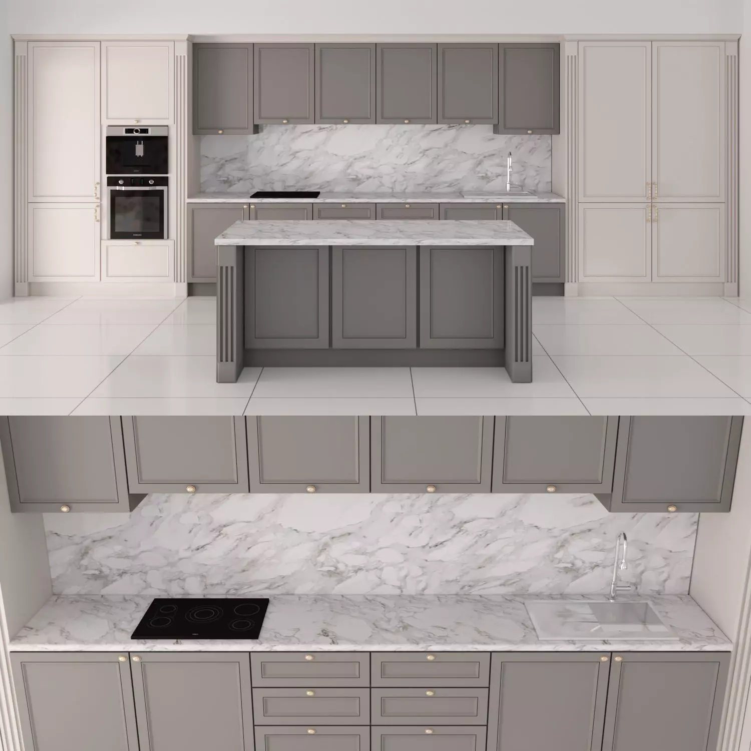 kitchen-set09 kitchen with cabinets and marble counter tops 3D model_0