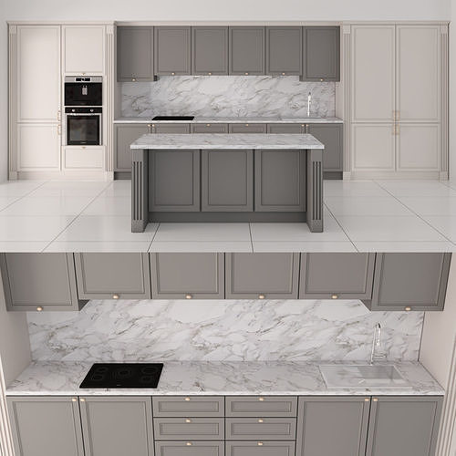 kitchen-set09 kitchen with cabinets and marble counter tops 3D model