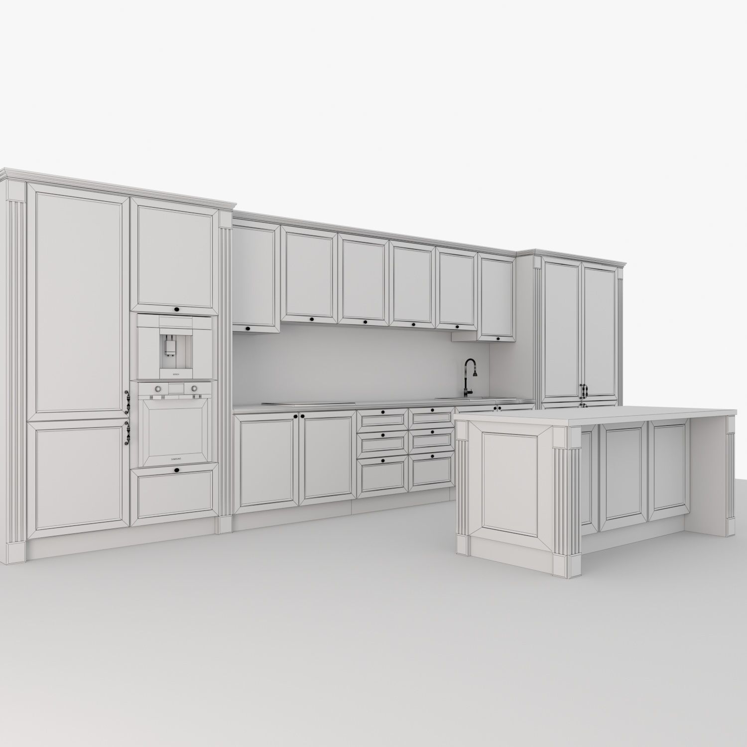 kitchen-set09 kitchen with cabinets and marble counter tops 3D model_2