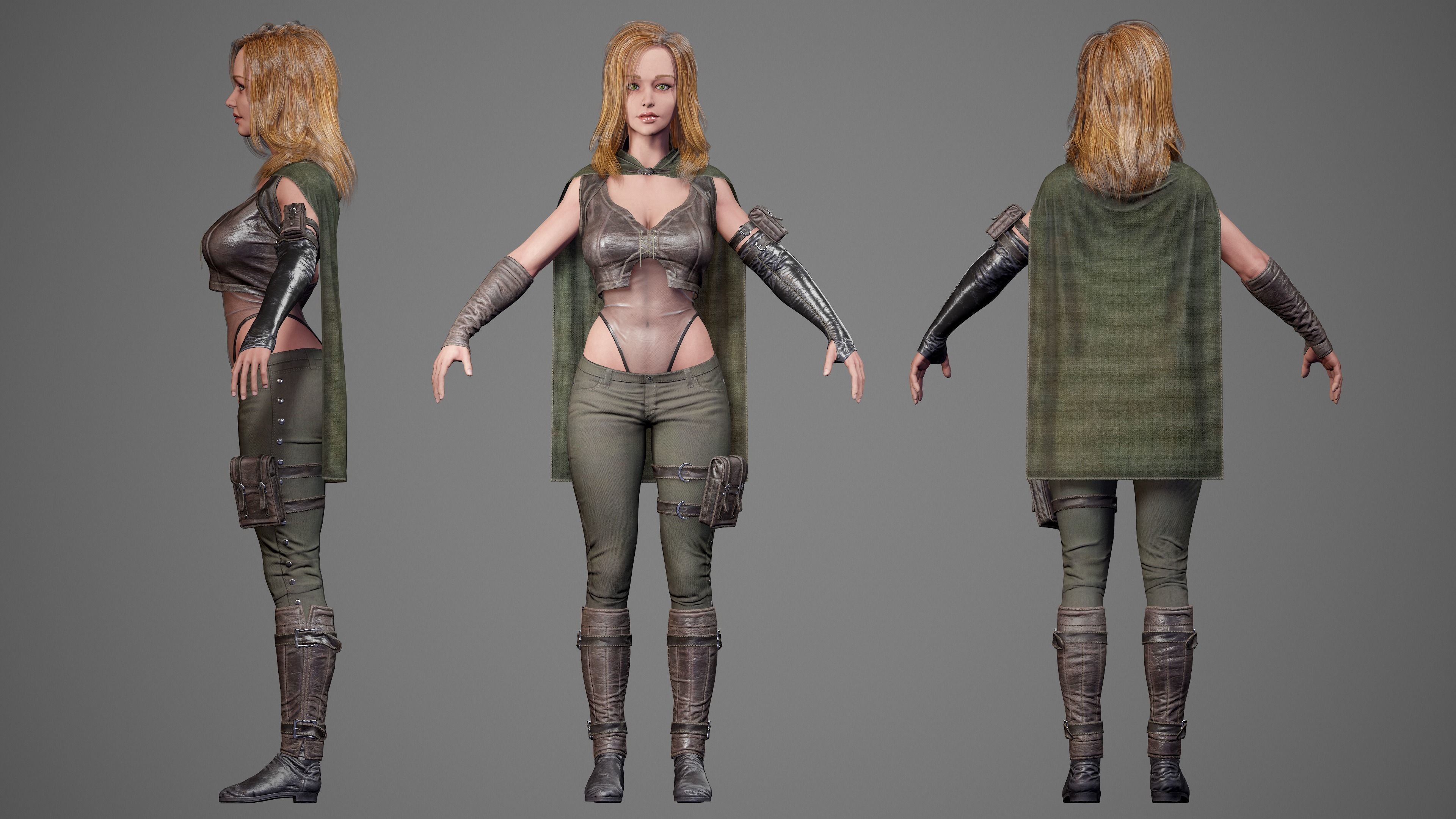 Female Rogue - Game Ready Low-poly 3D model Low-poly 3D model_11