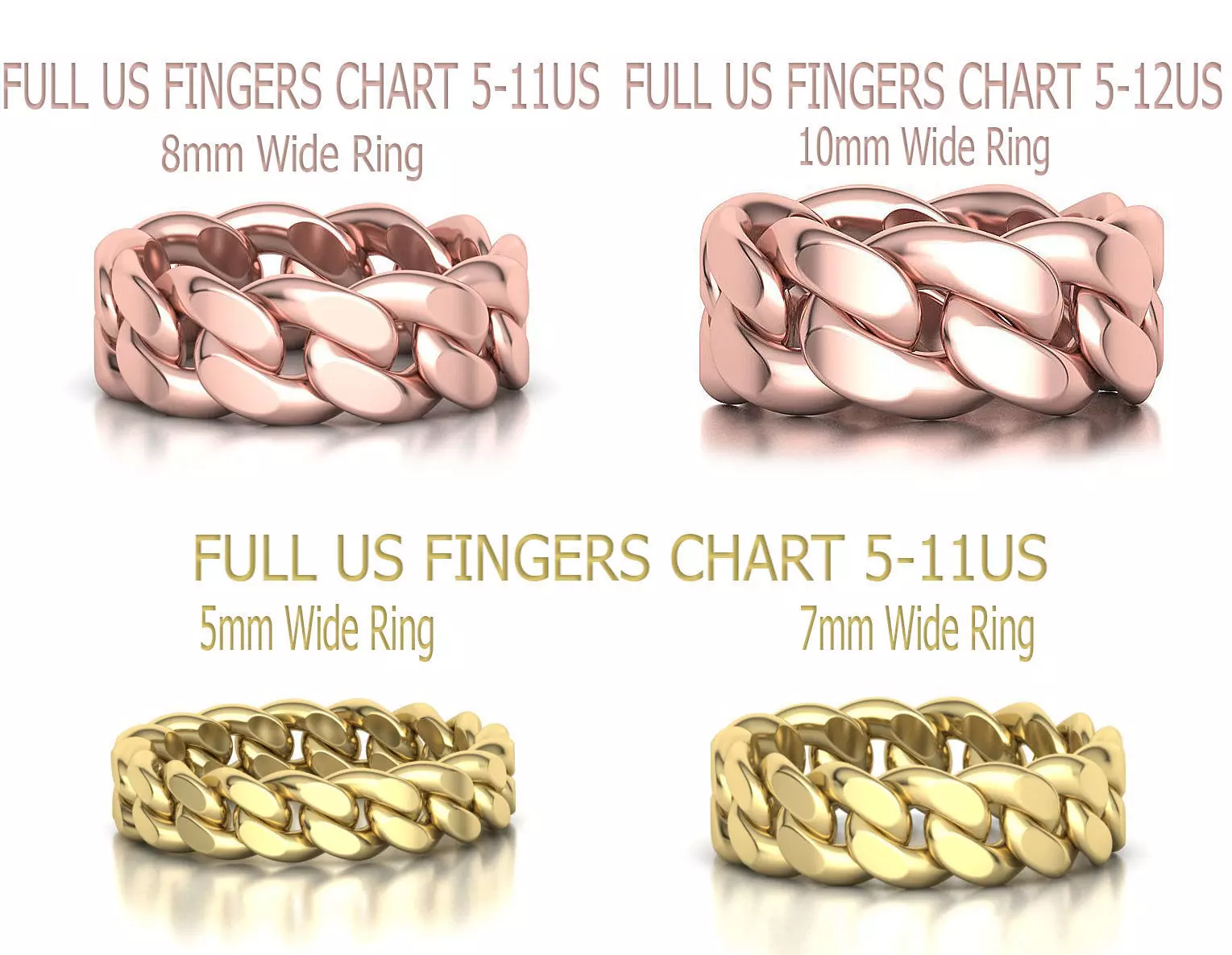 Cuban Chain Ring Collection FULL US FINGERS CHART _0