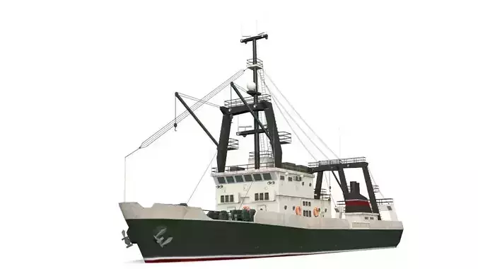 Trawler S fishing boat Low-poly 3D model