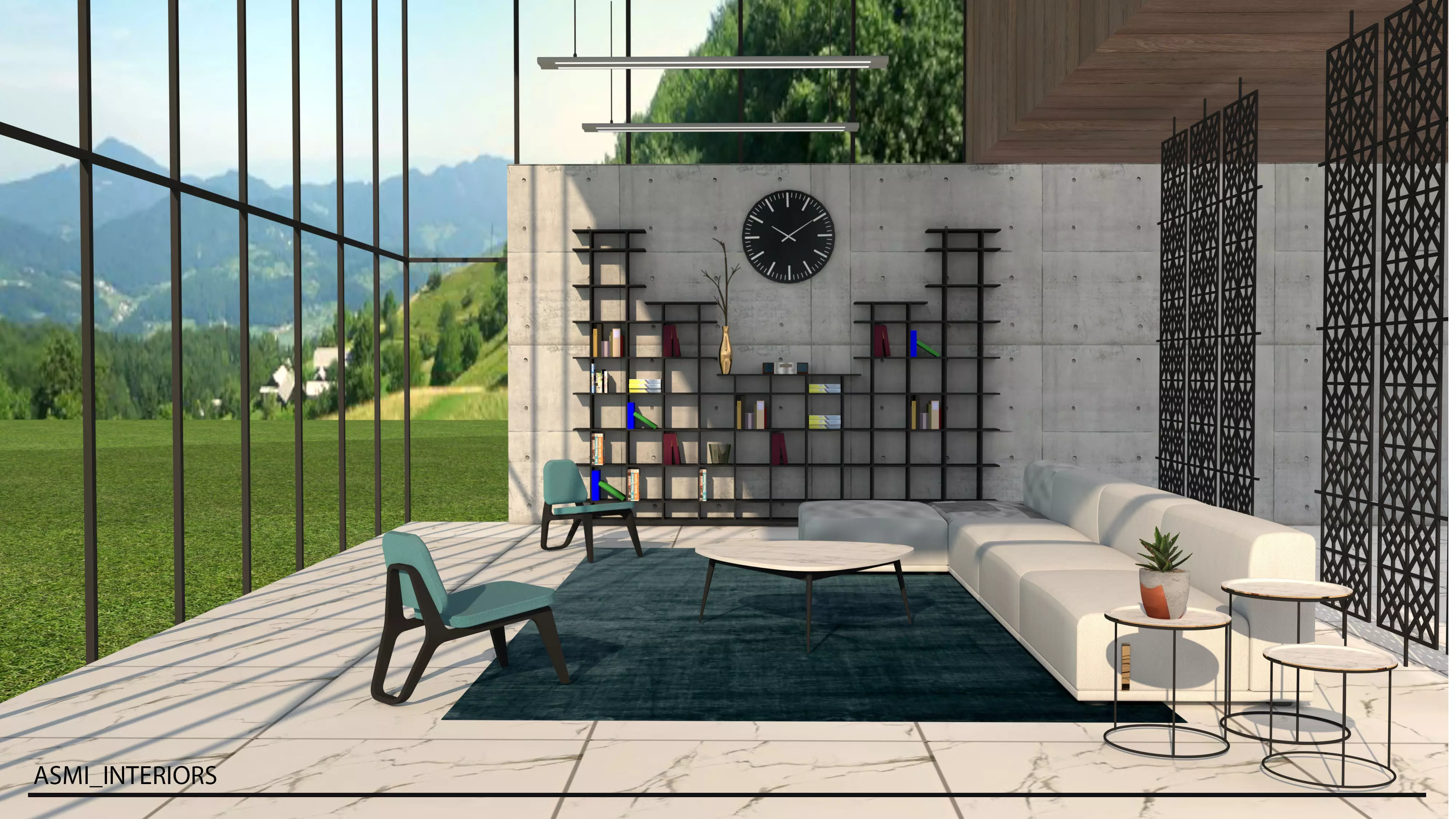 Lounge area Low-poly 3D model_0