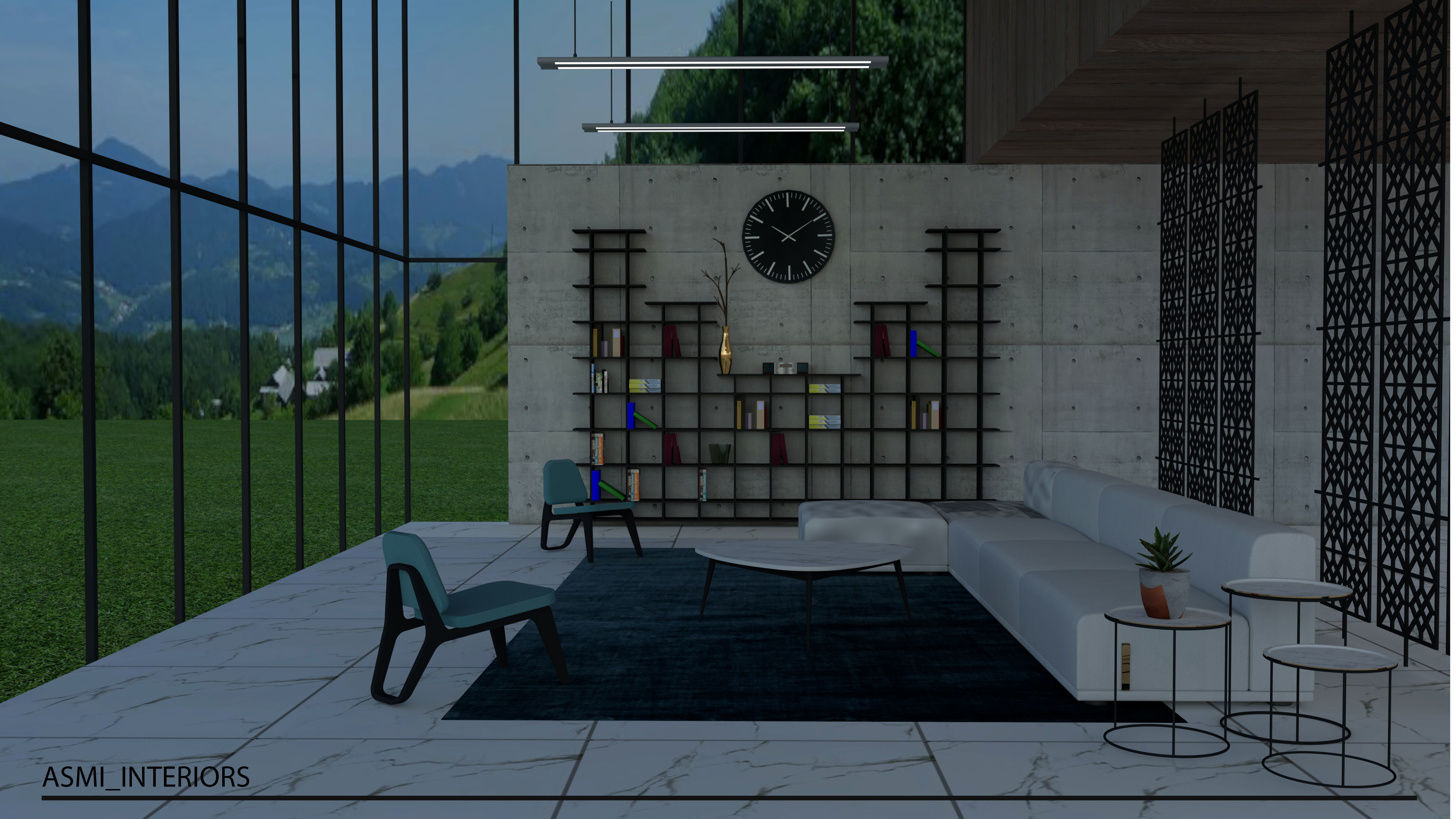 Lounge area Low-poly 3D model_1