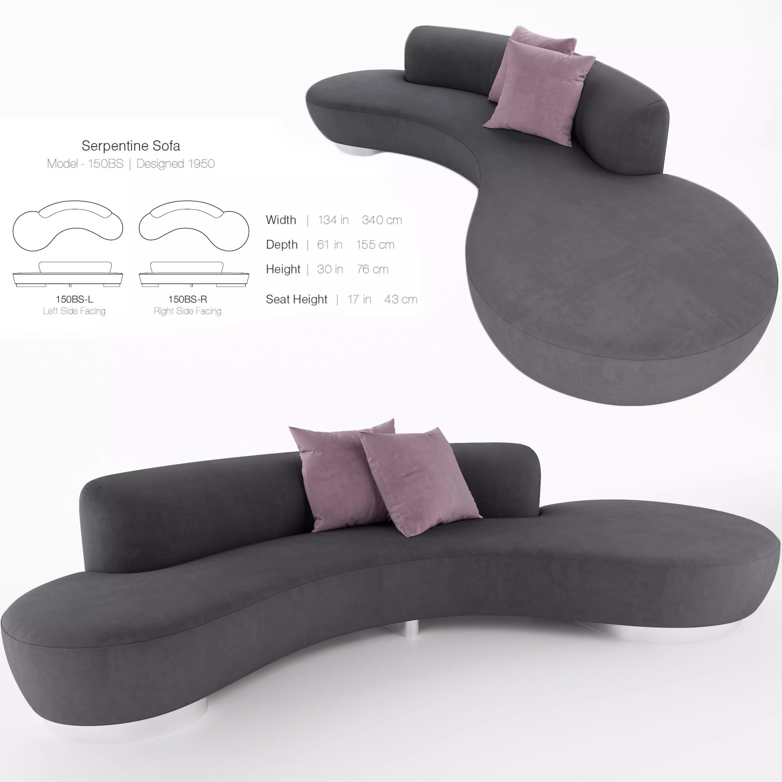Serpentine Sofa by Vladimir kagan 3D model