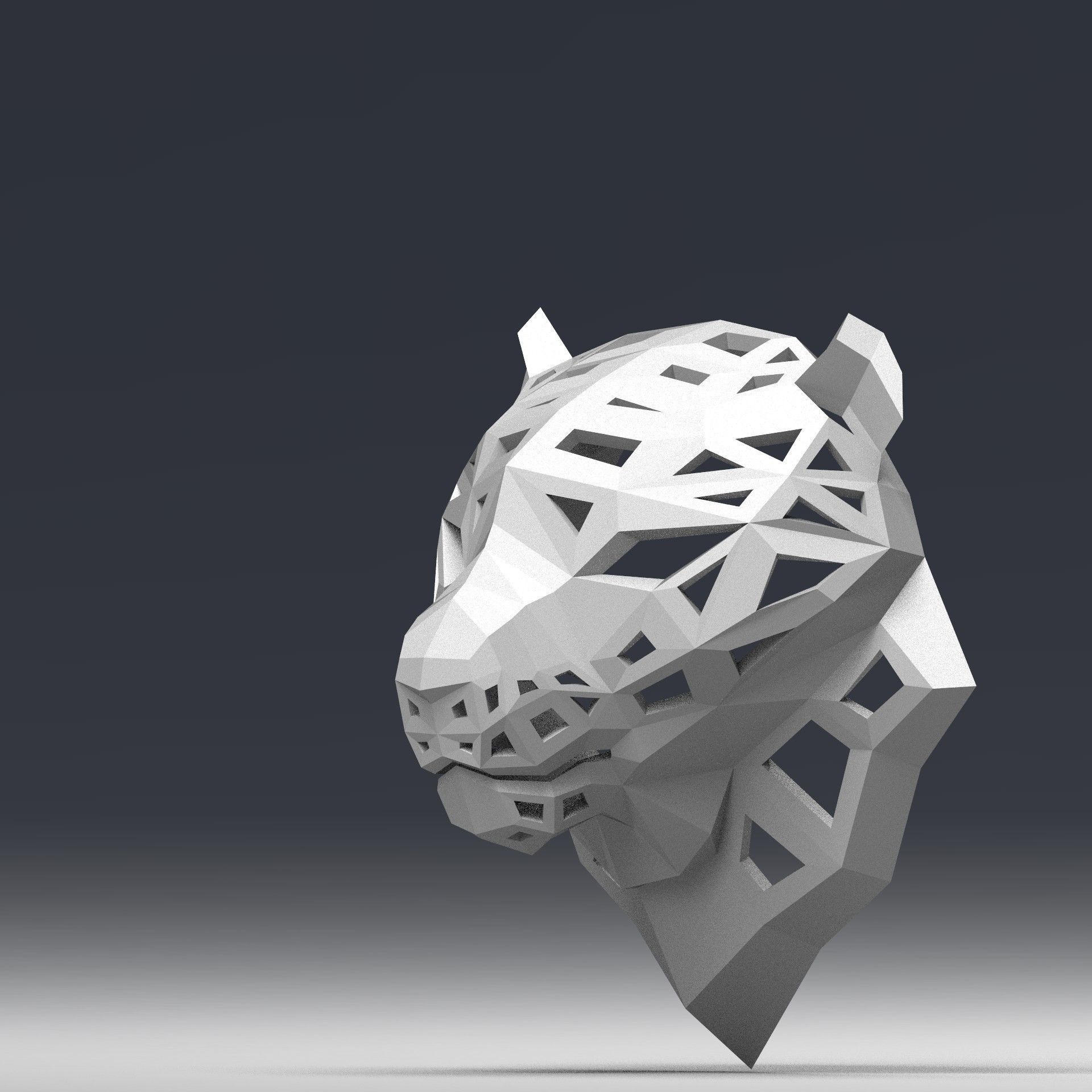 3D model of a polygonal head of a leopard 3D print model_13