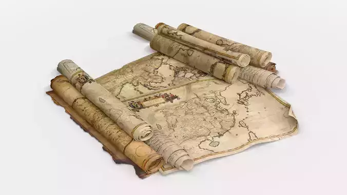 Old Asian Maps Low-poly 3D model