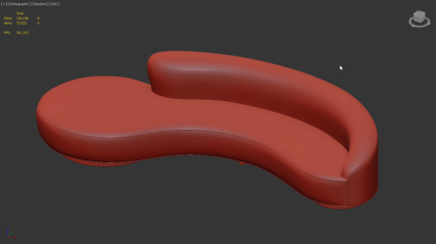 Serpentine Sofa with Arm by Vladimir Kagan 3D model_11