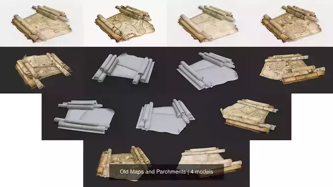 Old Maps and Parchments 3D Model Collection