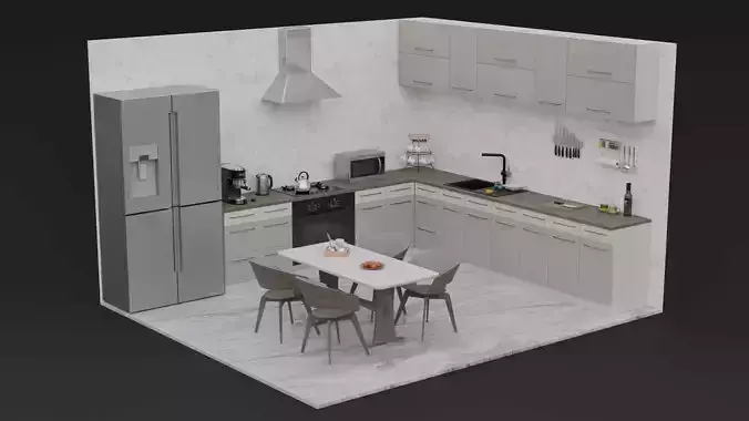3D low poly game ready modern Kitchen