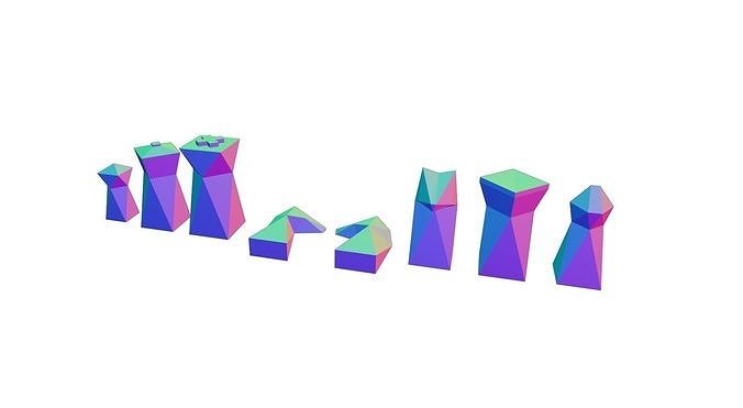 Chess set 3D print model of polygonal cubes 3D print model
