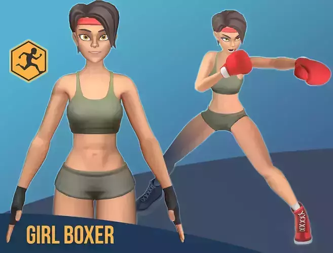 Girl Boxer - rigged game-ready character Low-poly 3D model