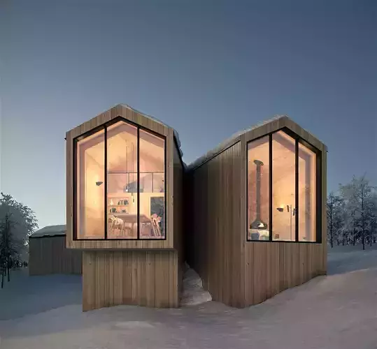 Exterior House Scene 5 - Winter Snow Cabin