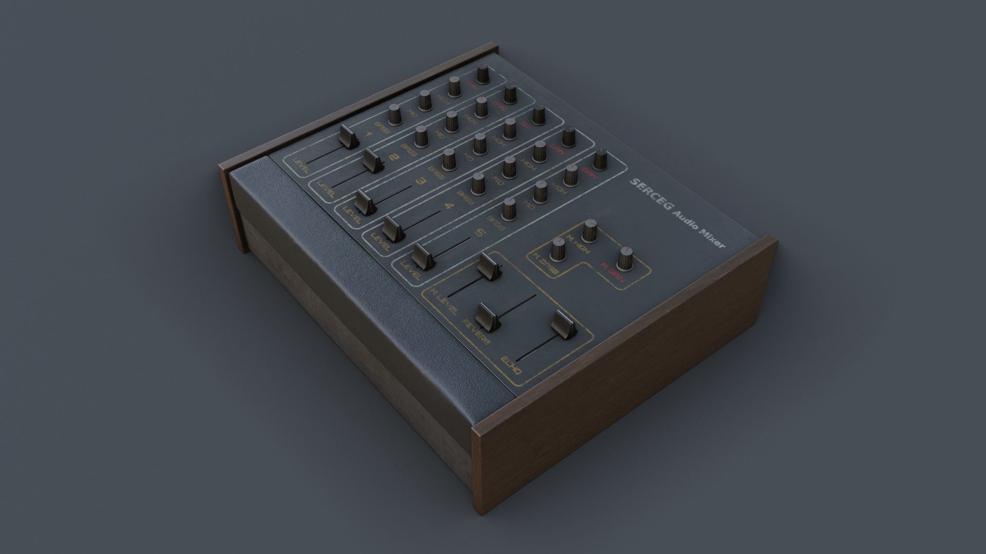 Vintage Audio Mixer Low-poly 3D model_2