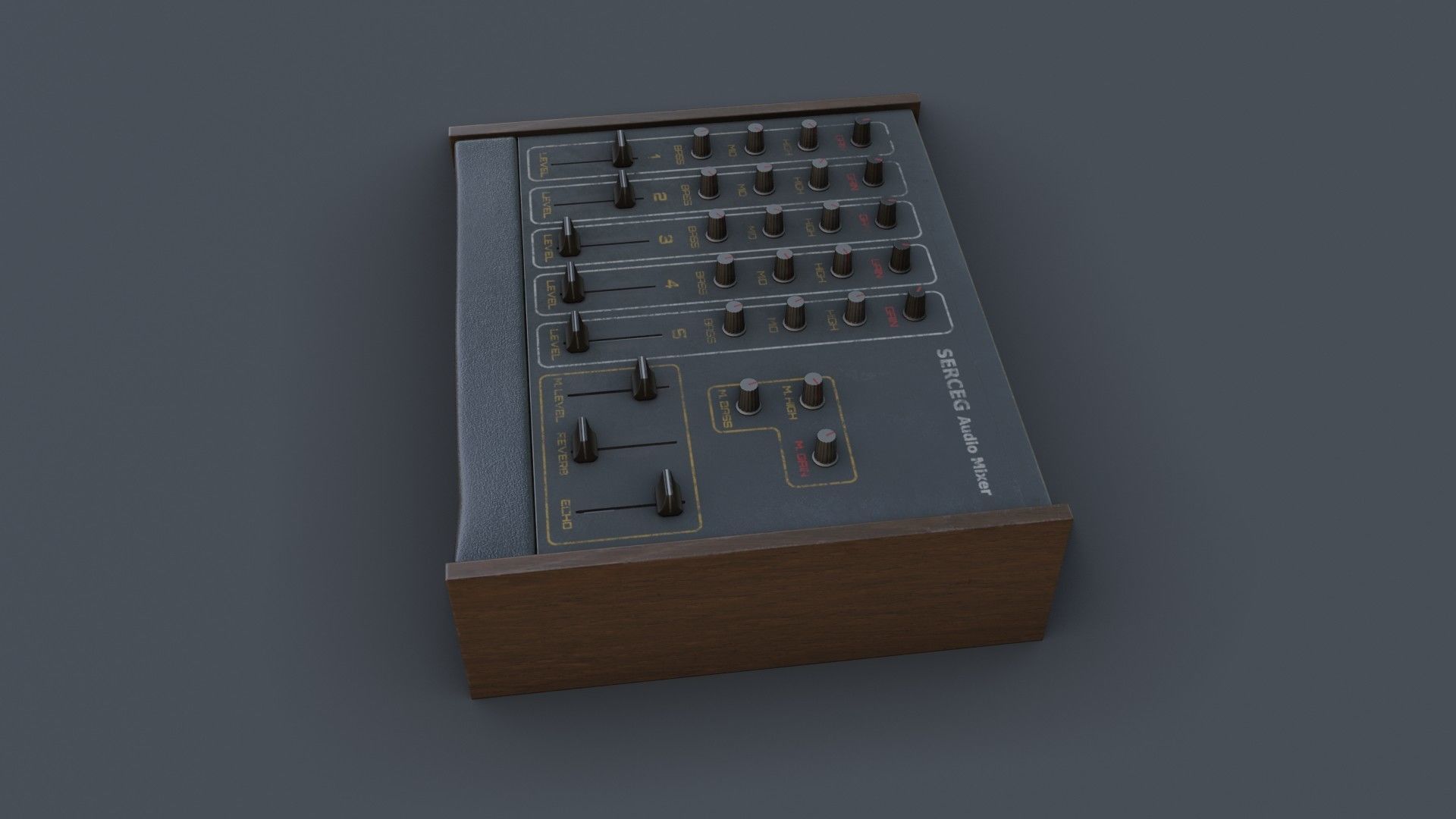 Vintage Audio Mixer Low-poly 3D model_5