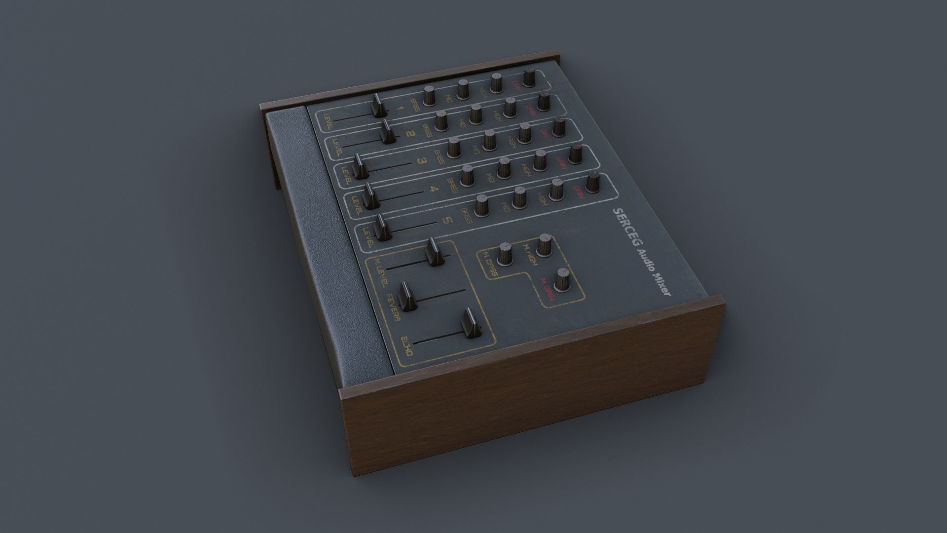 Vintage Audio Mixer Low-poly 3D model_4