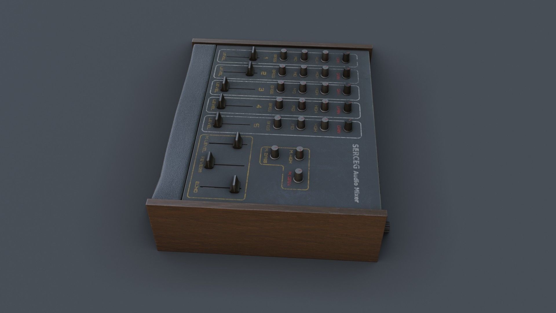 Vintage Audio Mixer Low-poly 3D model_6